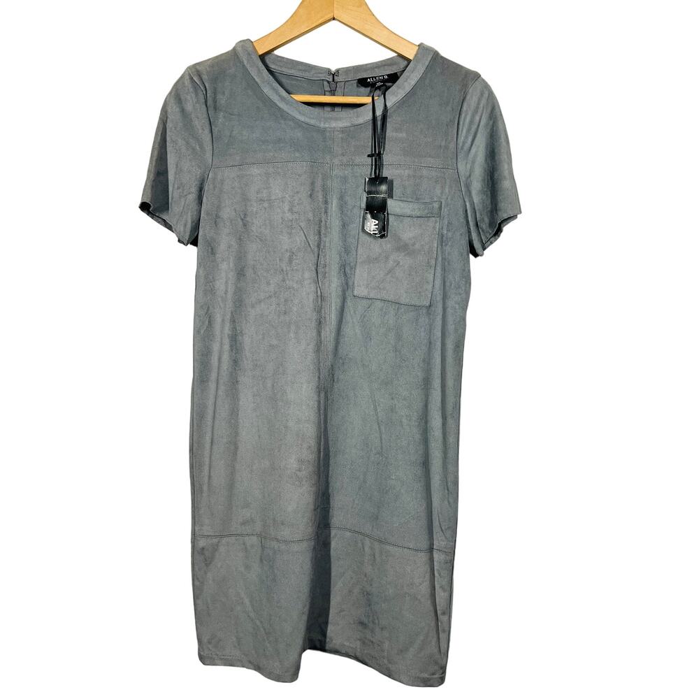 NEW! Allen B x Allen Schwartz Faux Suede Pocket Tee Dress Casual Mini Cap Slv- M